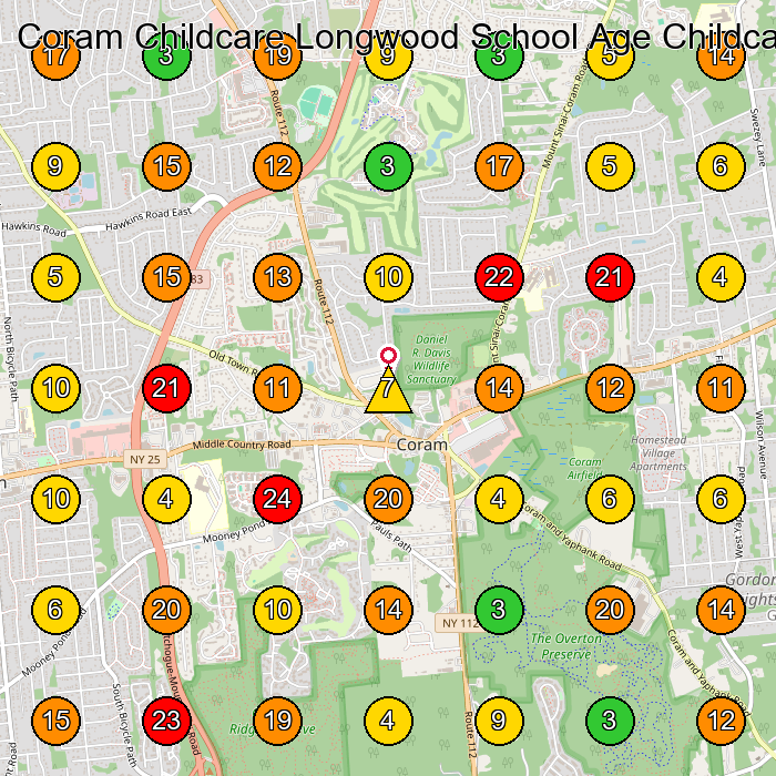 Coram Childcare Longwood School Age Childcare After School Program GeoGrid ranking map for Coram NY
